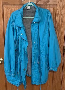 Vintage Turquoise Blue 1X Hooded Anorak Jacket Water Resistant Lightweight